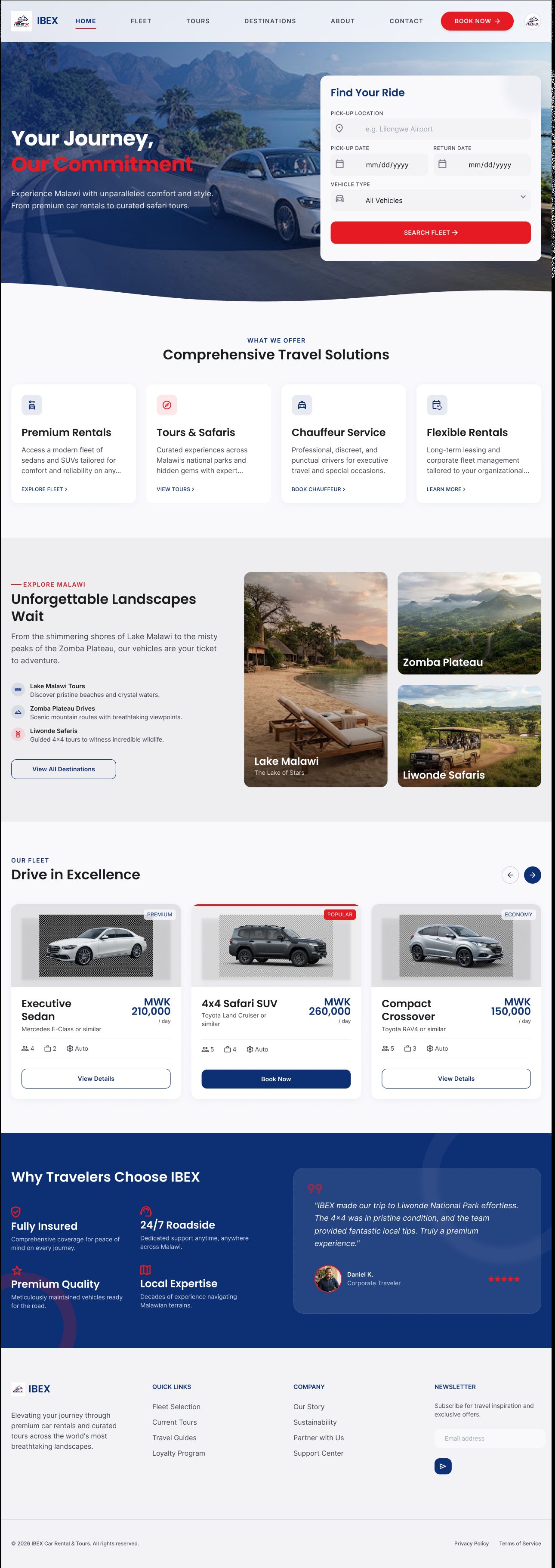IBEX Car Rentals homepage