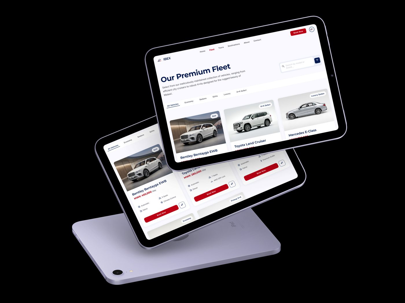 IBEX Fleet page — full vehicle catalog with category filtering