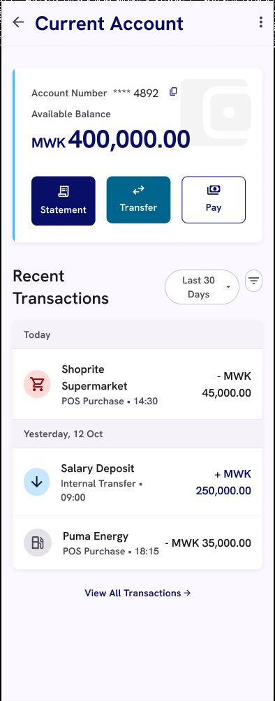 NBM Digital current account screen
