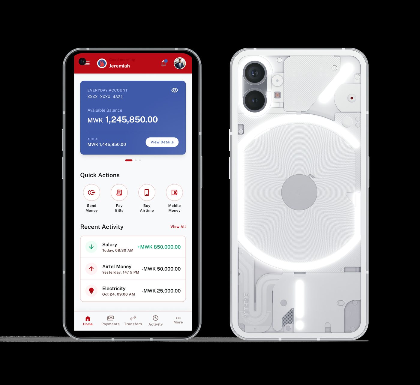 NBS Bank mobile app home screen